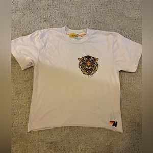 Aviator Nation Cream Boyfriend Tee with Tiger Embroidery